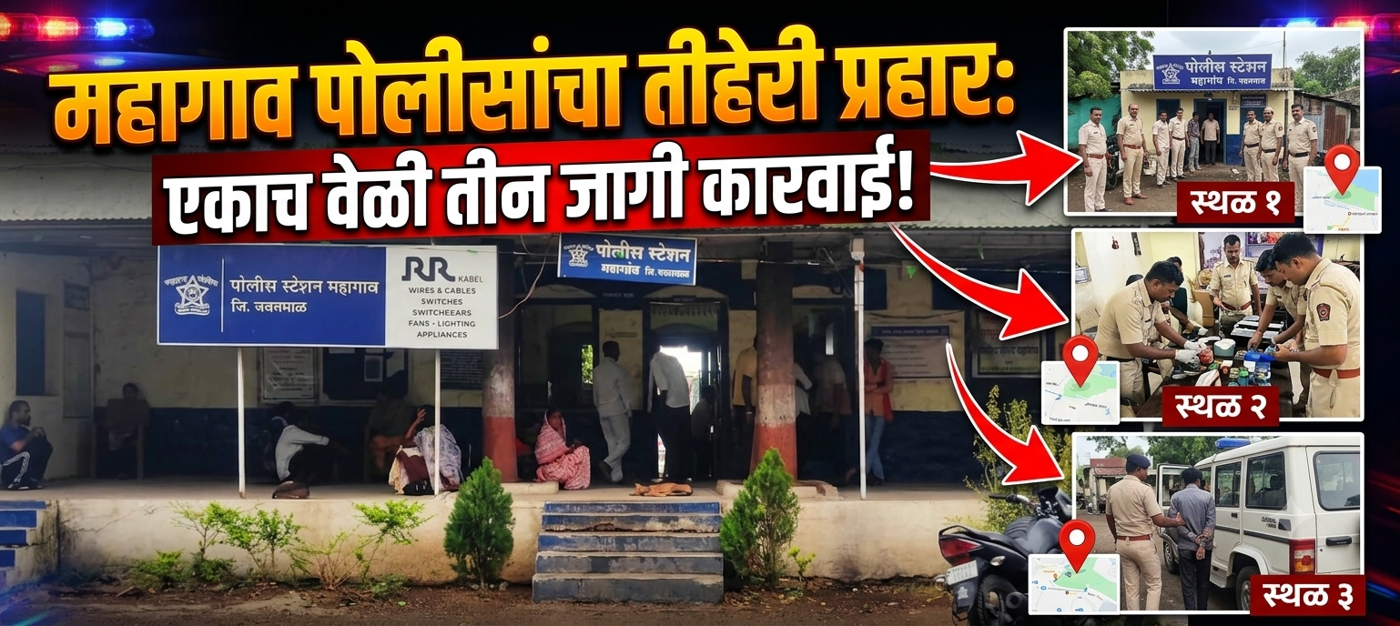 महागाव पोलीसांचा तीहेरी प्रहार:एकाच वेळी तीन जागी कारवाई!